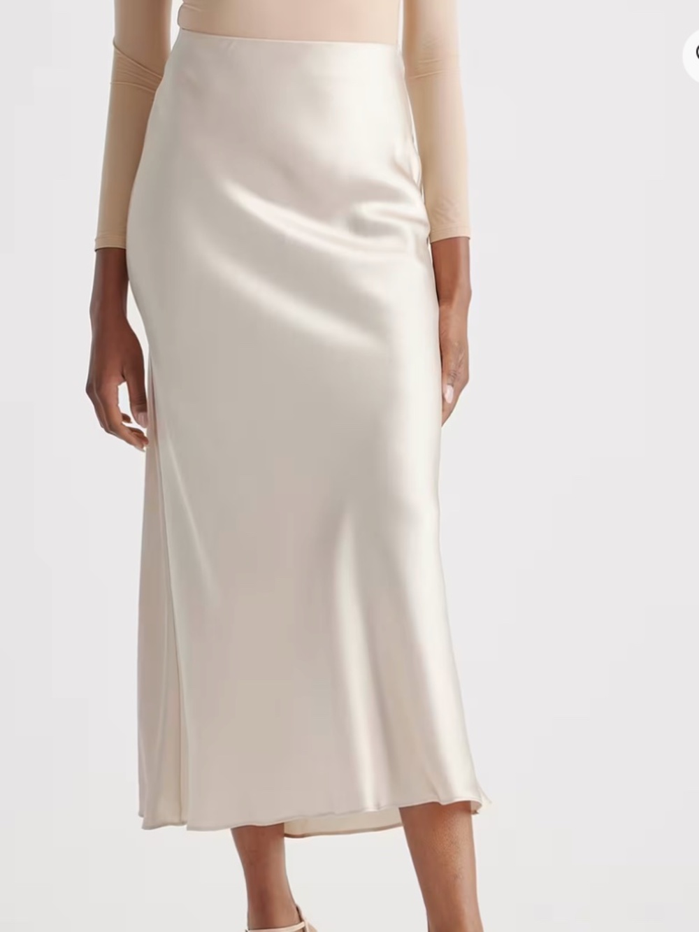 Quince Silk Bias Cut Midi Skirt Champagne NWT